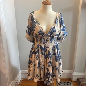 Free People Beige Sundress with Blue Flowers